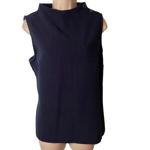 Talbots Women's Sleeveless Ribbed Top Size Large Blue Button Detail Classic